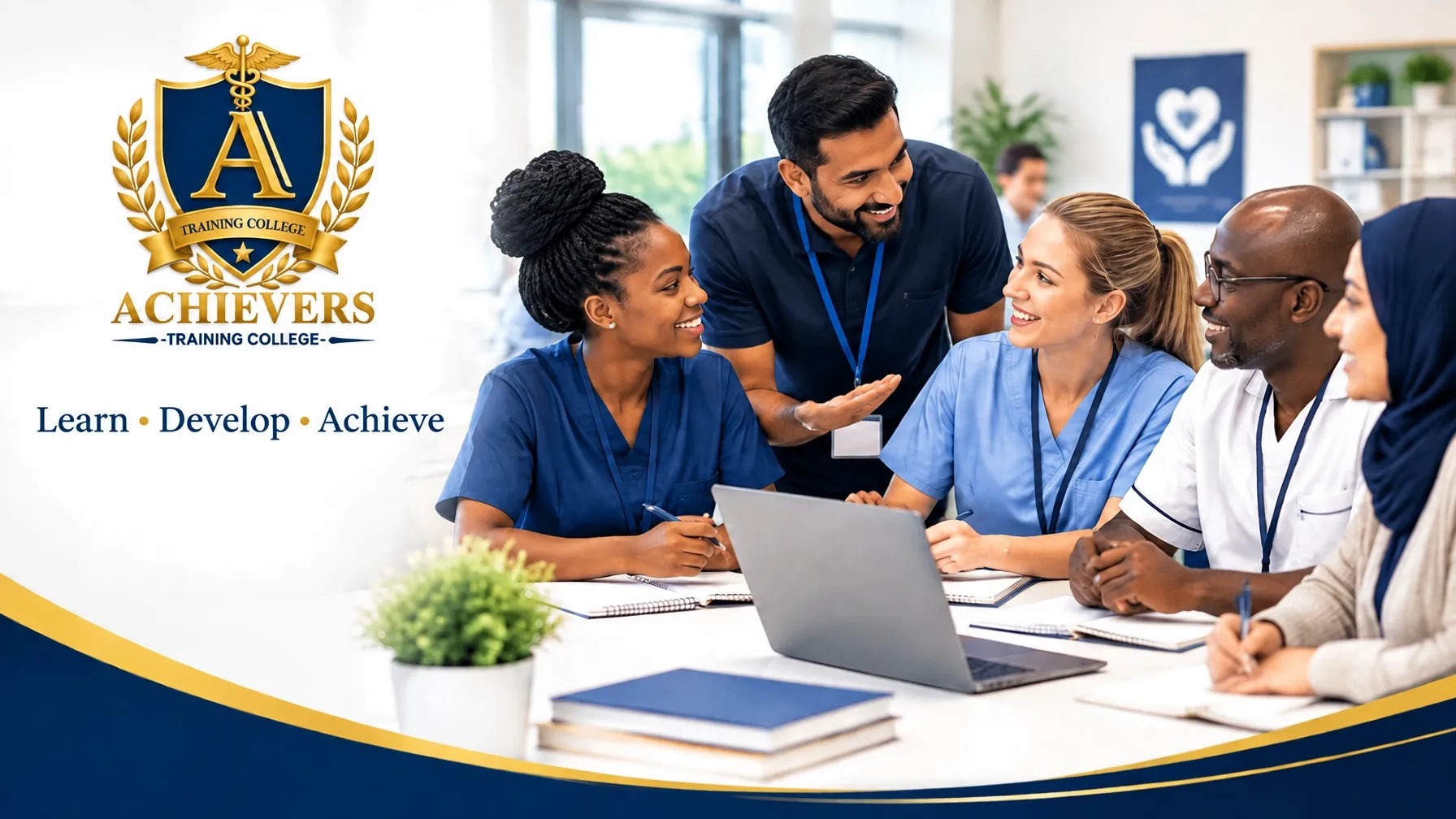 Achievers Training College learner studying with a healthcare team
